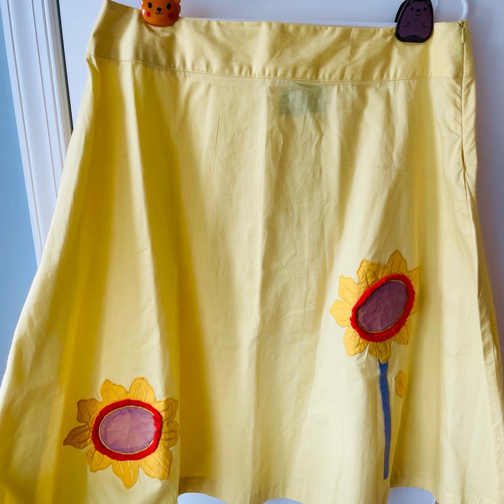 Yellow A-Line Sunflower Appliqué Skirt